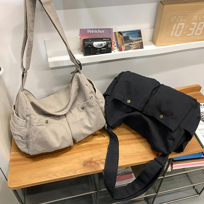 KBTYE Store Canvas Messenger Bag Cute Crossbody Tote Bag Shoulder for Women Men for School Aesthetic Hobo with Multiple Pockets - Image 4